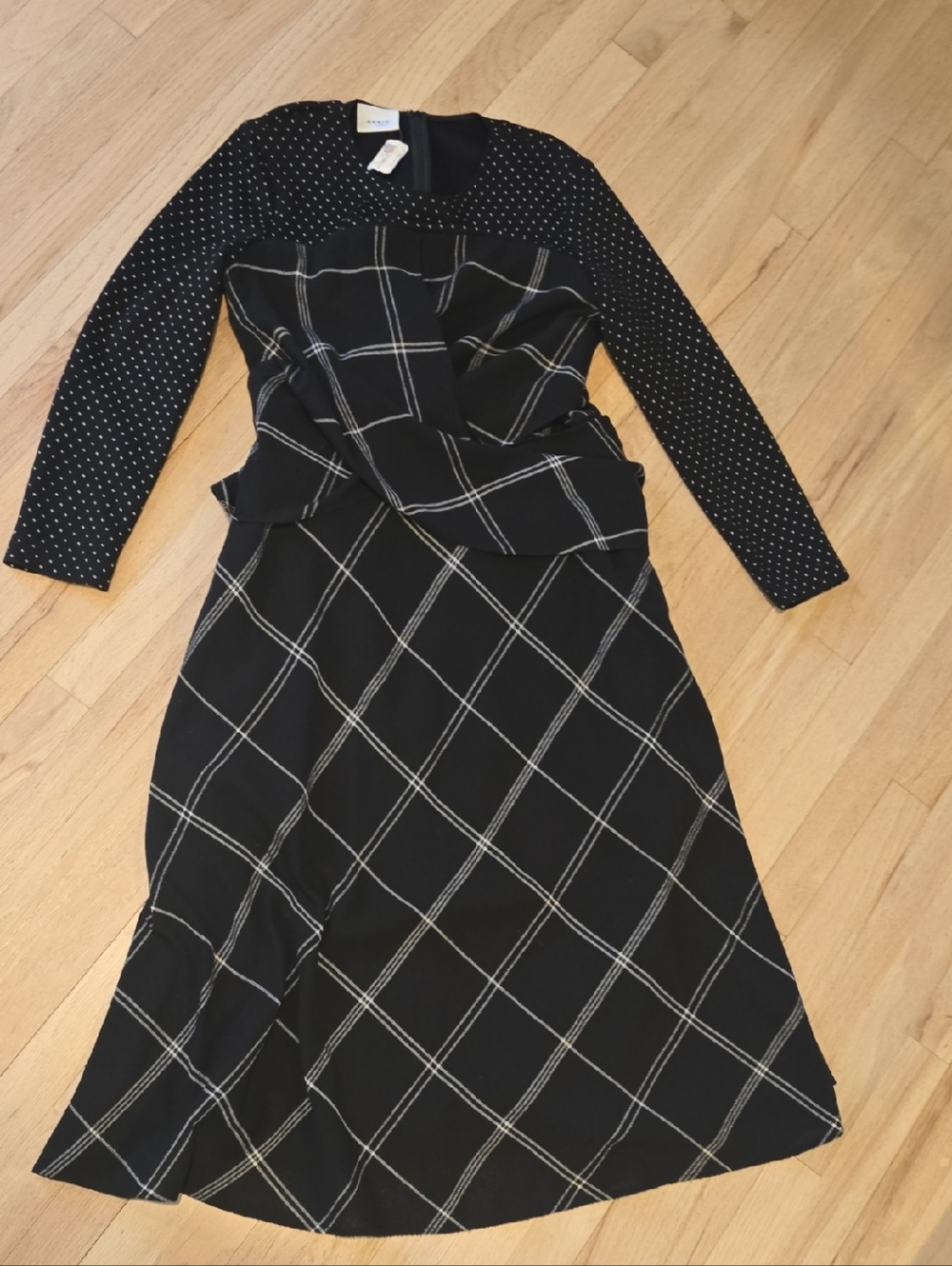 Akris Punto Black Long-Sleeve Mixed-Pattern Midi Dress